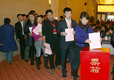 與會代表投票表決中國質(zhì)量檢驗(yàn)協(xié)會第三屆理事會理事長、副理事長、秘書長的建議名單